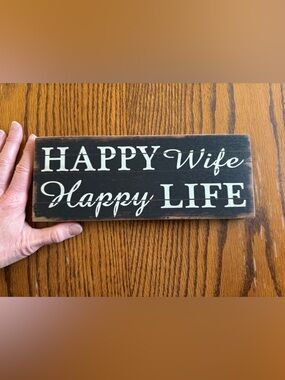 Happy Wife Happy Life Wooden Sign - Black & White
